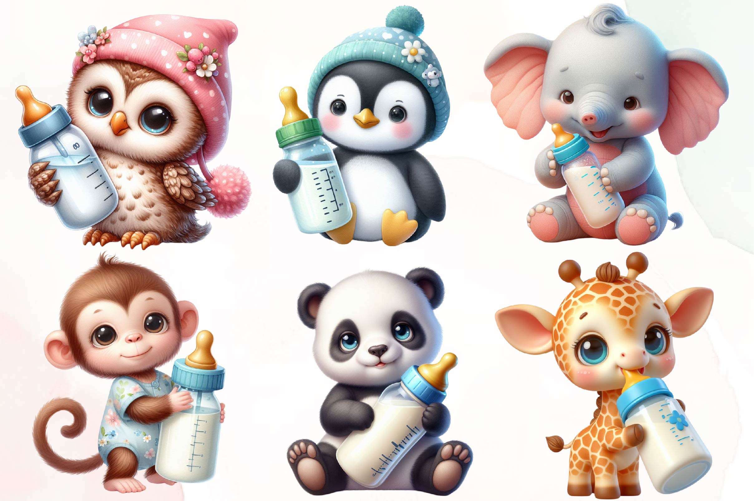 Baby Animals With Milk Bottle Clipart Bundle - CraftNest - Digital Crafting and Art
