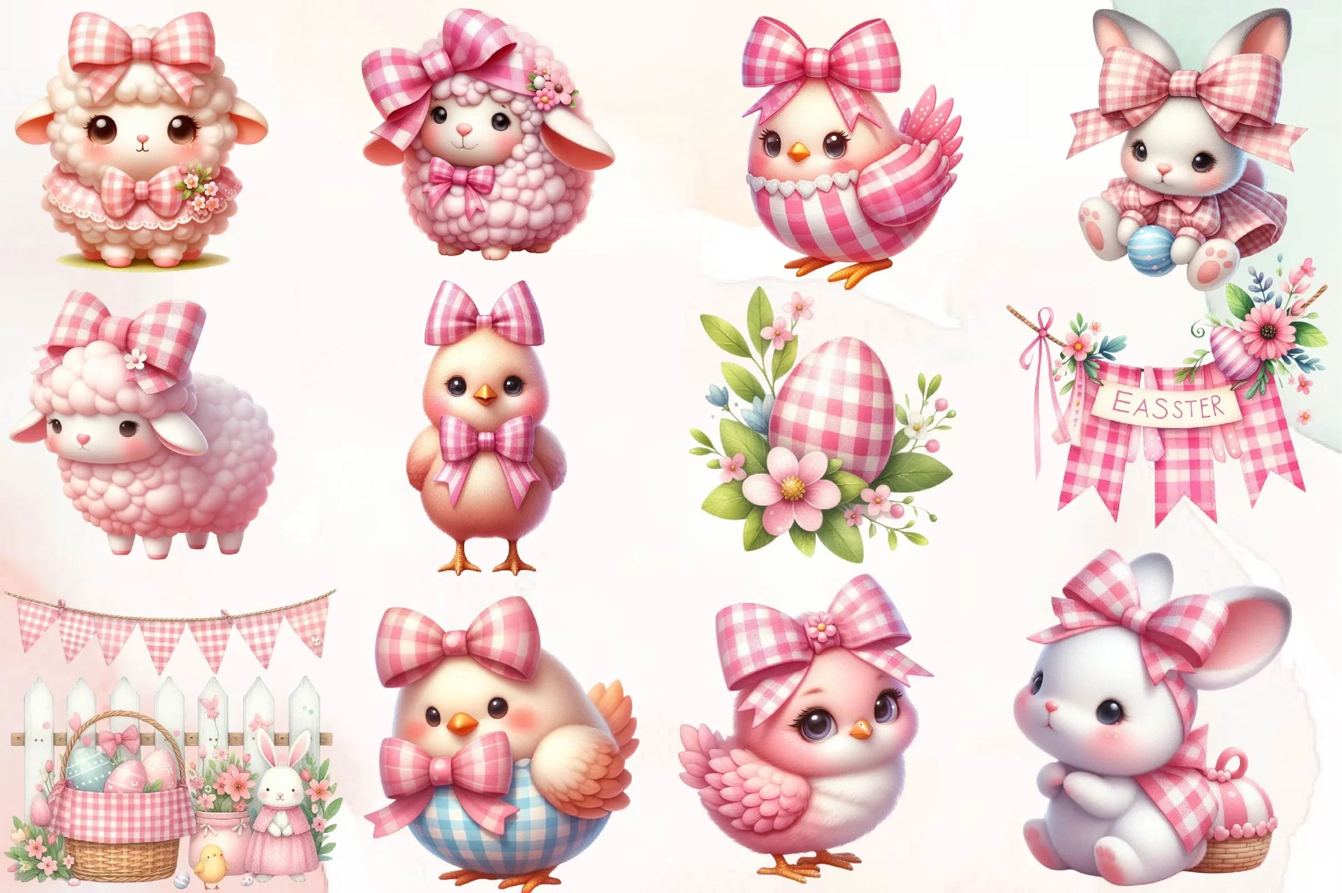 Pink Easter Gingham Ceramic Clipart Bundle - CraftNest - Digital Crafting and Art