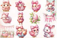 Pink Easter Gingham Ceramic Clipart Bundle - CraftNest - Digital Crafting and Art