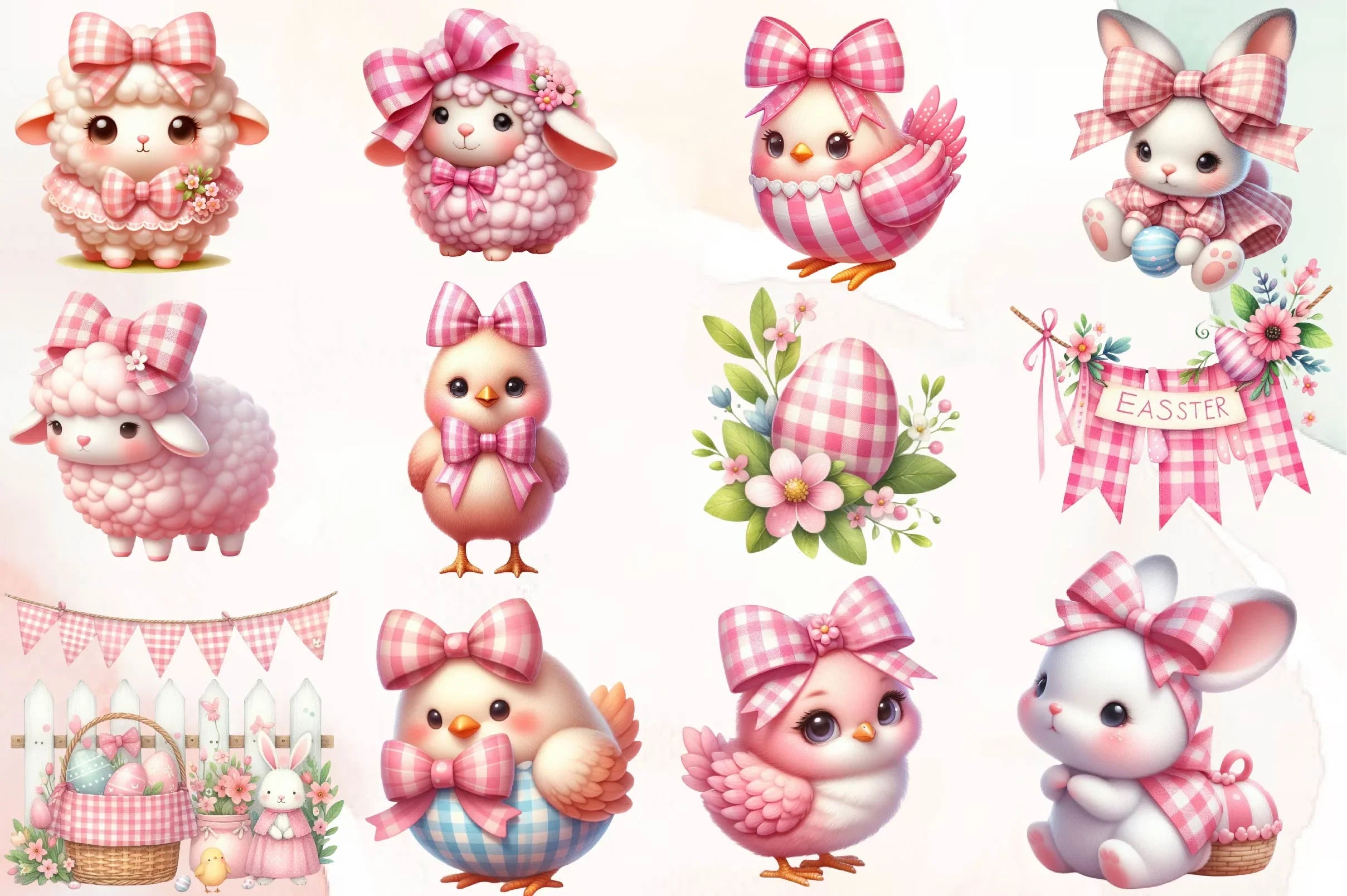 Pink Easter Gingham Ceramic Clipart Bundle - CraftNest - Digital Crafting and Art