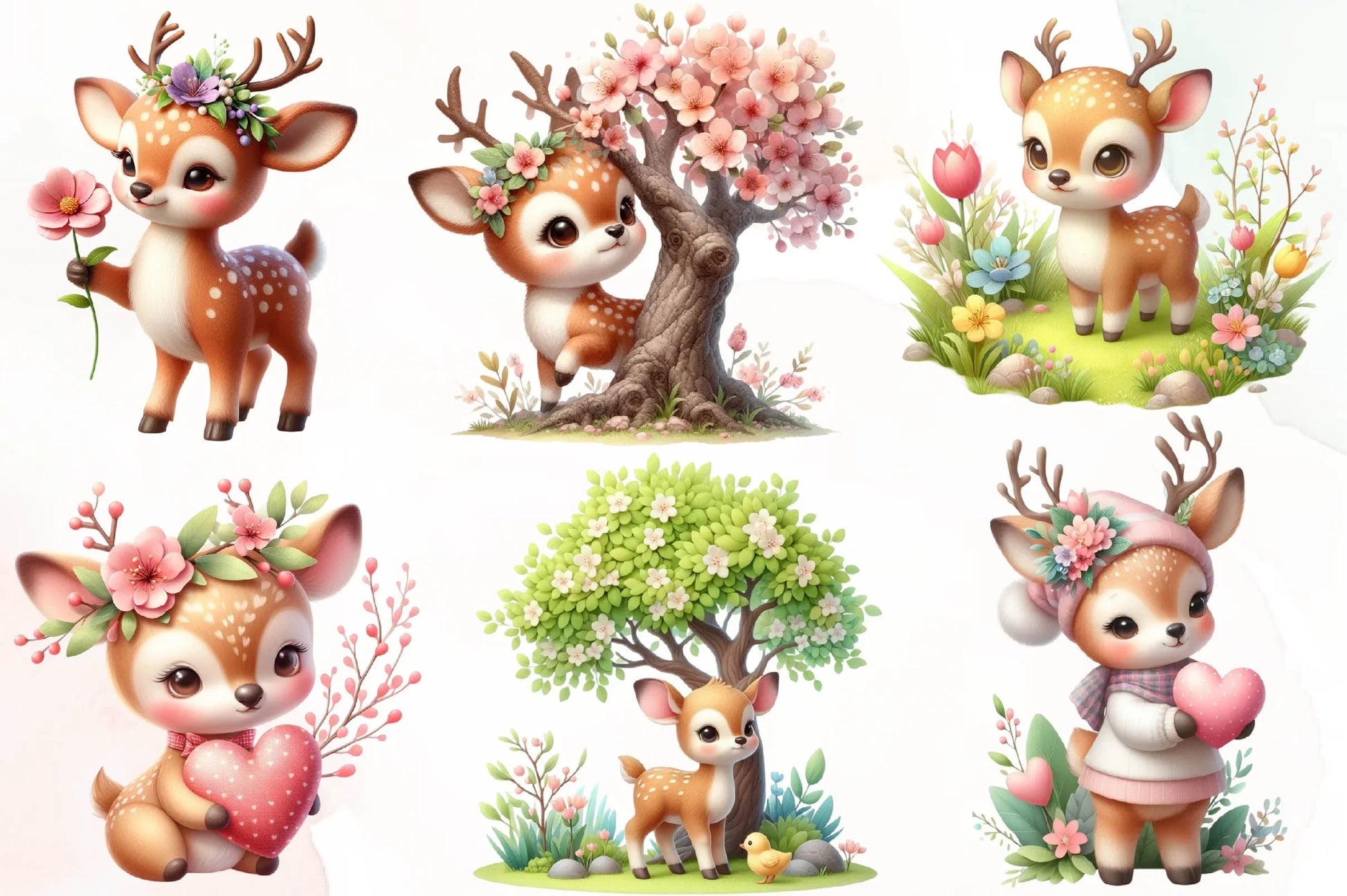 Cute Spring Deer Clipart Bundle - CraftNest - Digital Crafting and Art