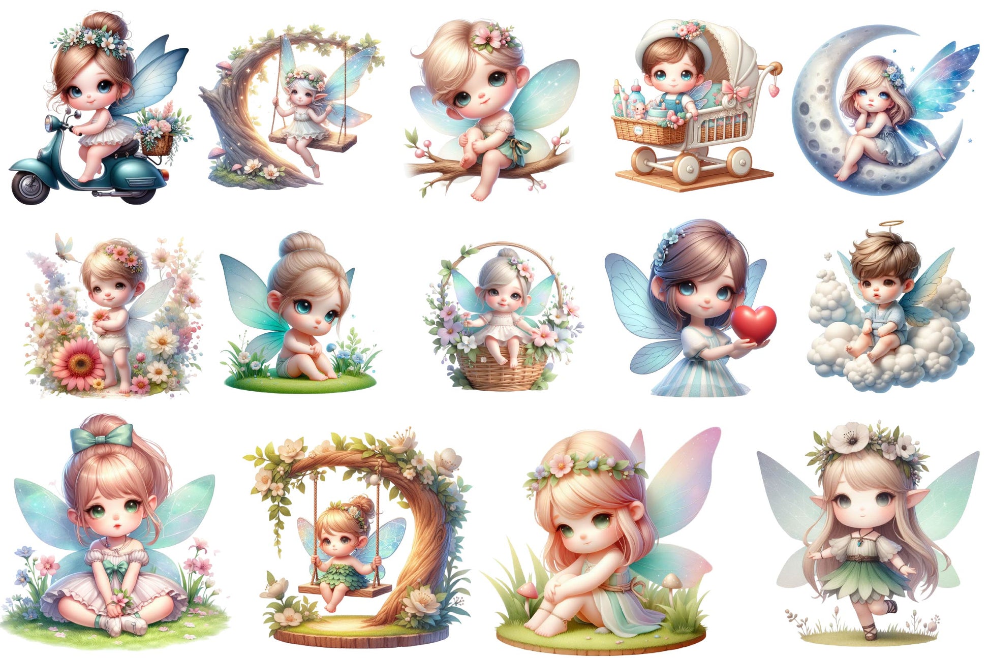 Cute Baby Fairies Clipart Bundle - CraftNest - Digital Crafting and Art