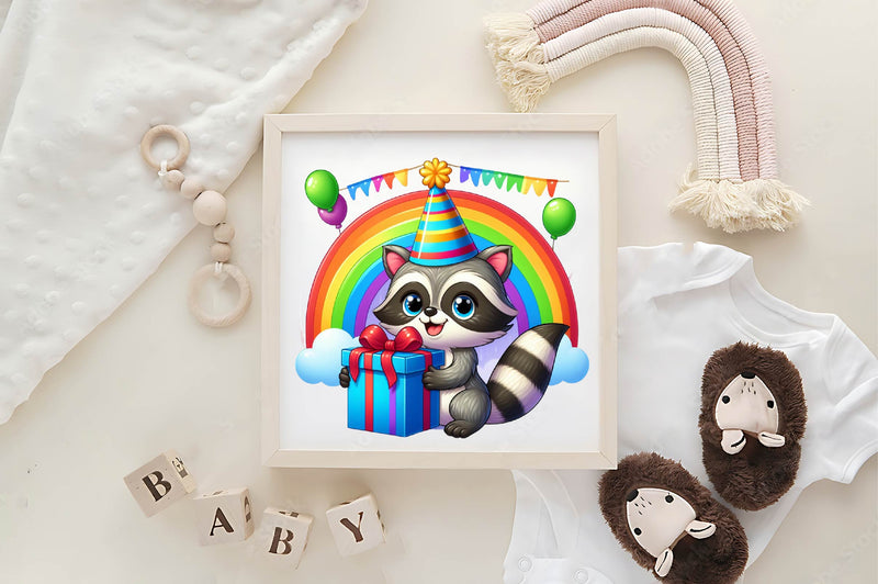 Cute Birthday Raccoons Set Clipart Bundle - CraftNest - Digital Crafting and Art