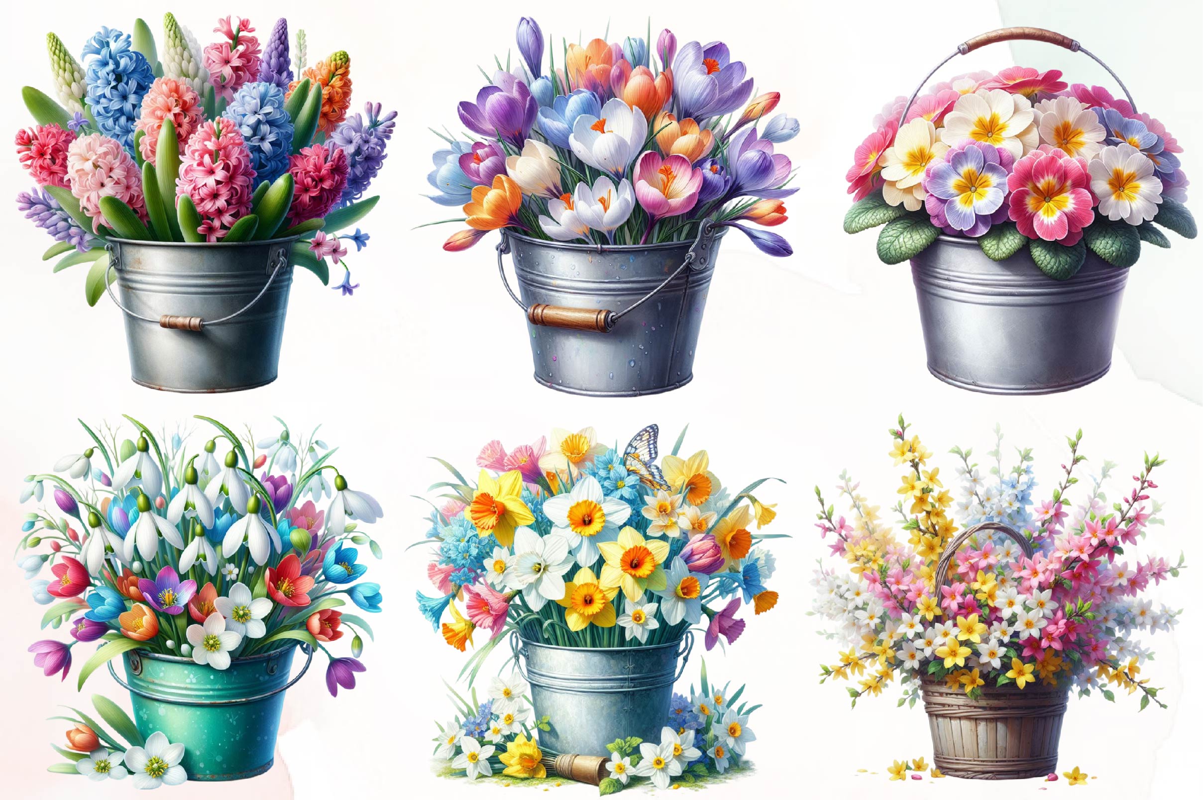 Spring Flower Bucket Clipart Bundle - CraftNest - Digital Crafting and Art