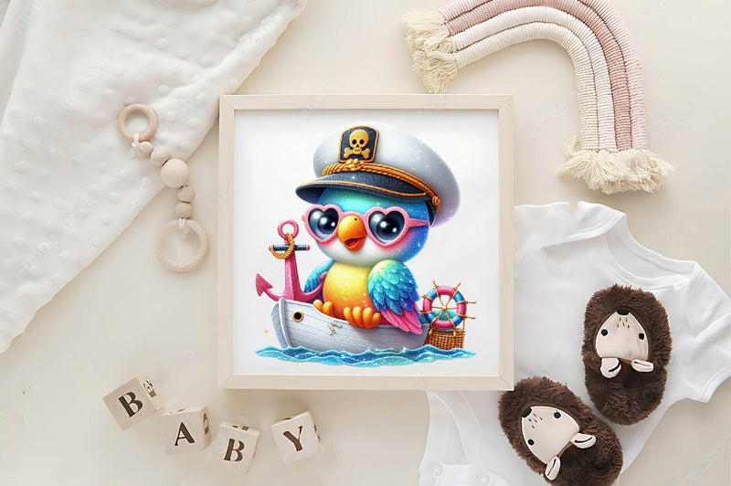 Nautical Parrot Captain Illustration Clipart Bundle - CraftNest - Digital Crafting and Art