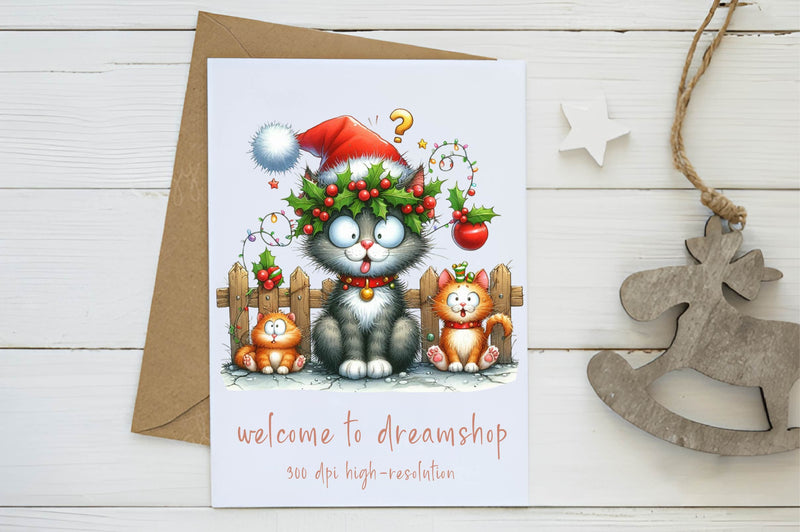 Christmas Cat On Fence Clipart Bundle - CraftNest - Digital Crafting and Art