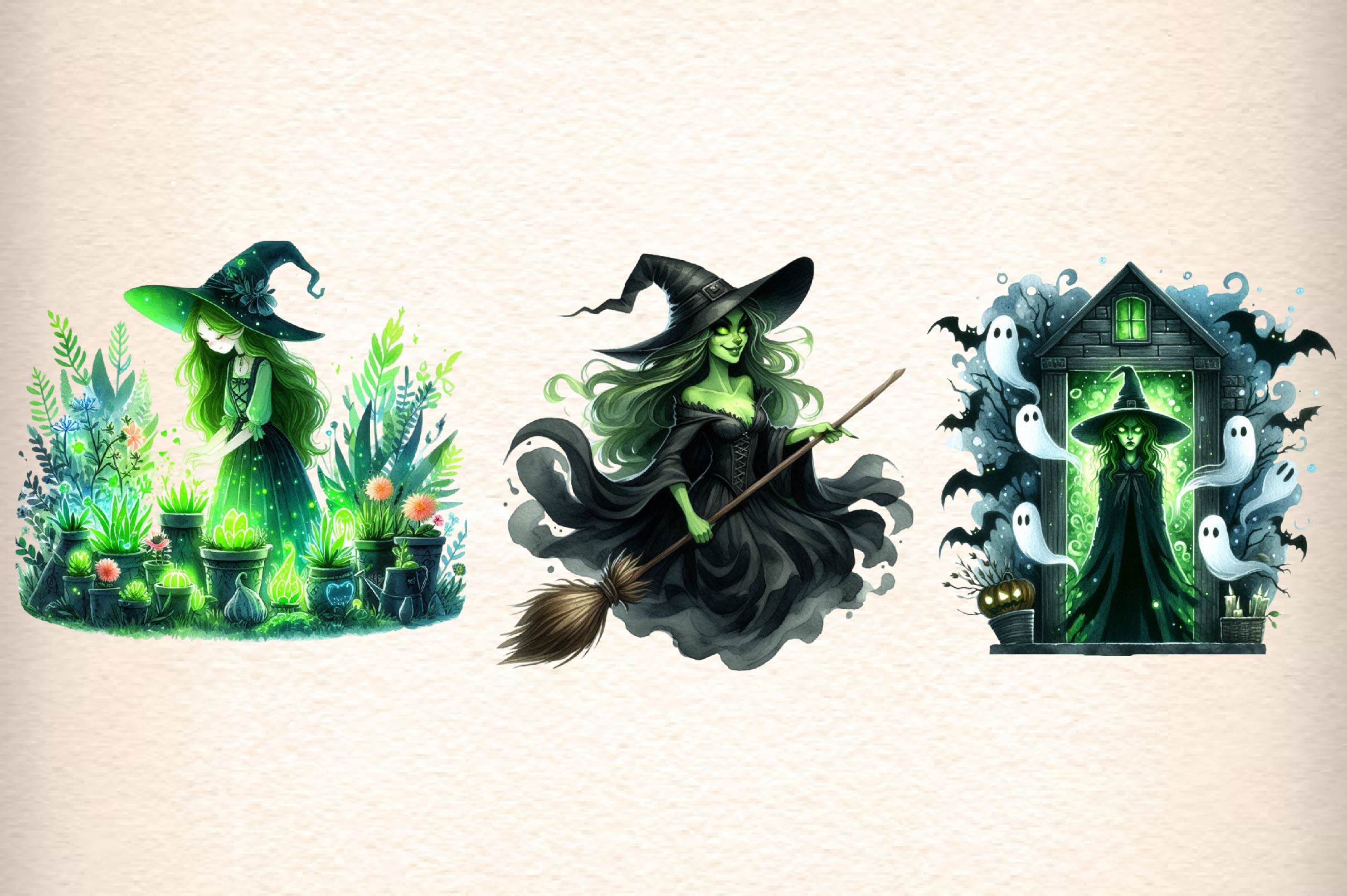 Green Witch Halloween Clipart Bundle - CraftNest - Digital Crafting and Art