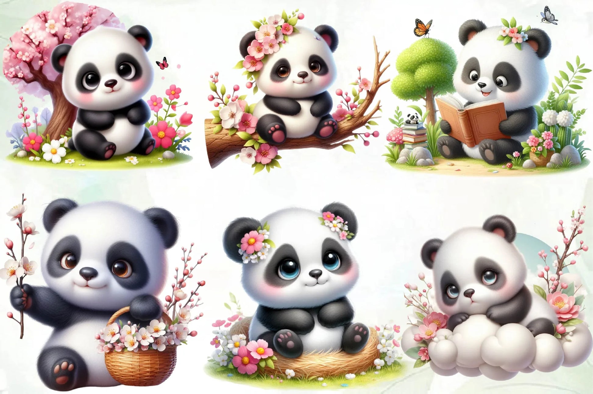 Cute Spring Panda Clipart Bundle 1 - CraftNest - Digital Crafting and Art