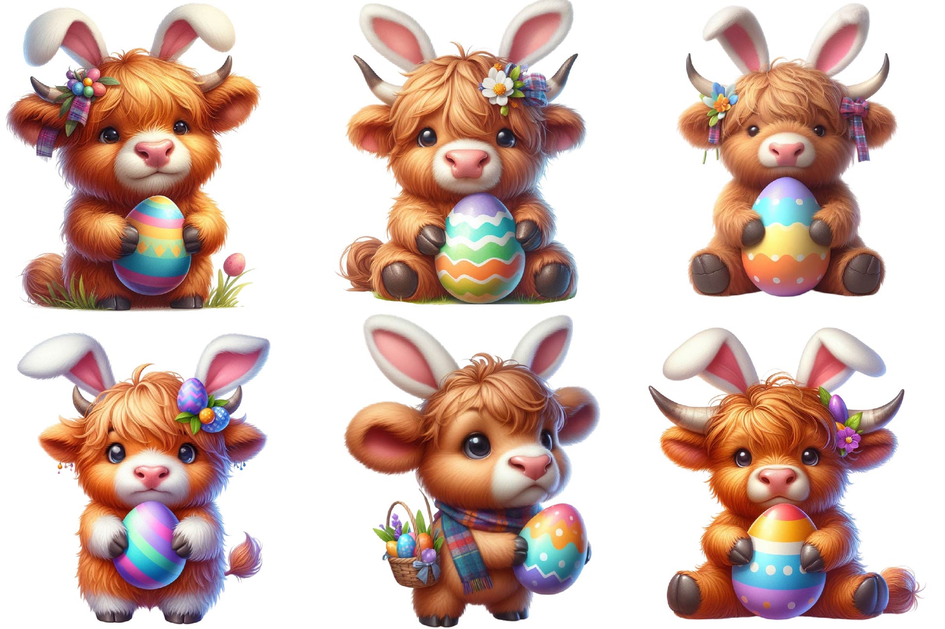 Highland Cow Easter Day Clipart Bundle - CraftNest - Digital Crafting and Art