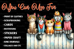 Funny Cats On Fence Clipart Bundle - CraftNest - Digital Crafting and Art