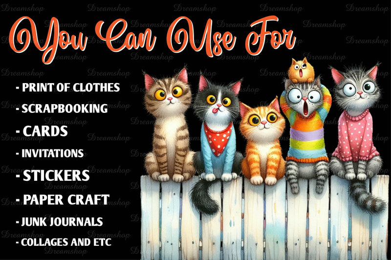 Funny Cats On Fence Clipart Bundle - CraftNest - Digital Crafting and Art