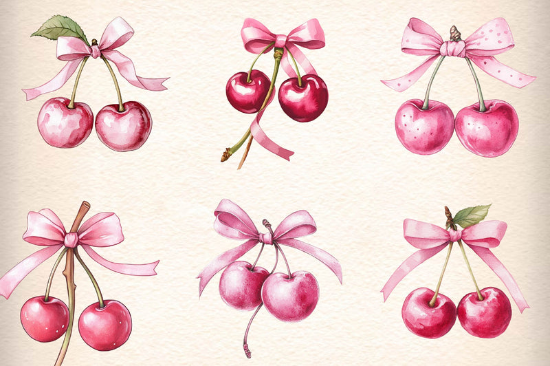 Coquette Cherries Bow Clipart Bundle 1 - CraftNest - Digital Crafting and Art