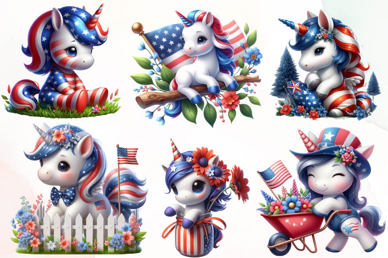Patriotic Cute Unicorn Clipart Bundle - CraftNest - Digital Crafting and Art