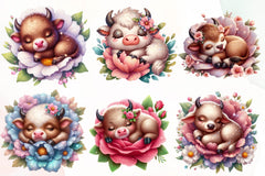 Sleeping American Bison Cow Clipart Bundle - CraftNest - Digital Crafting and Art