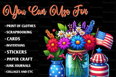 4th Of July Trio Flowers Jar Clipart Bundle - CraftNest - Digital Crafting and Art