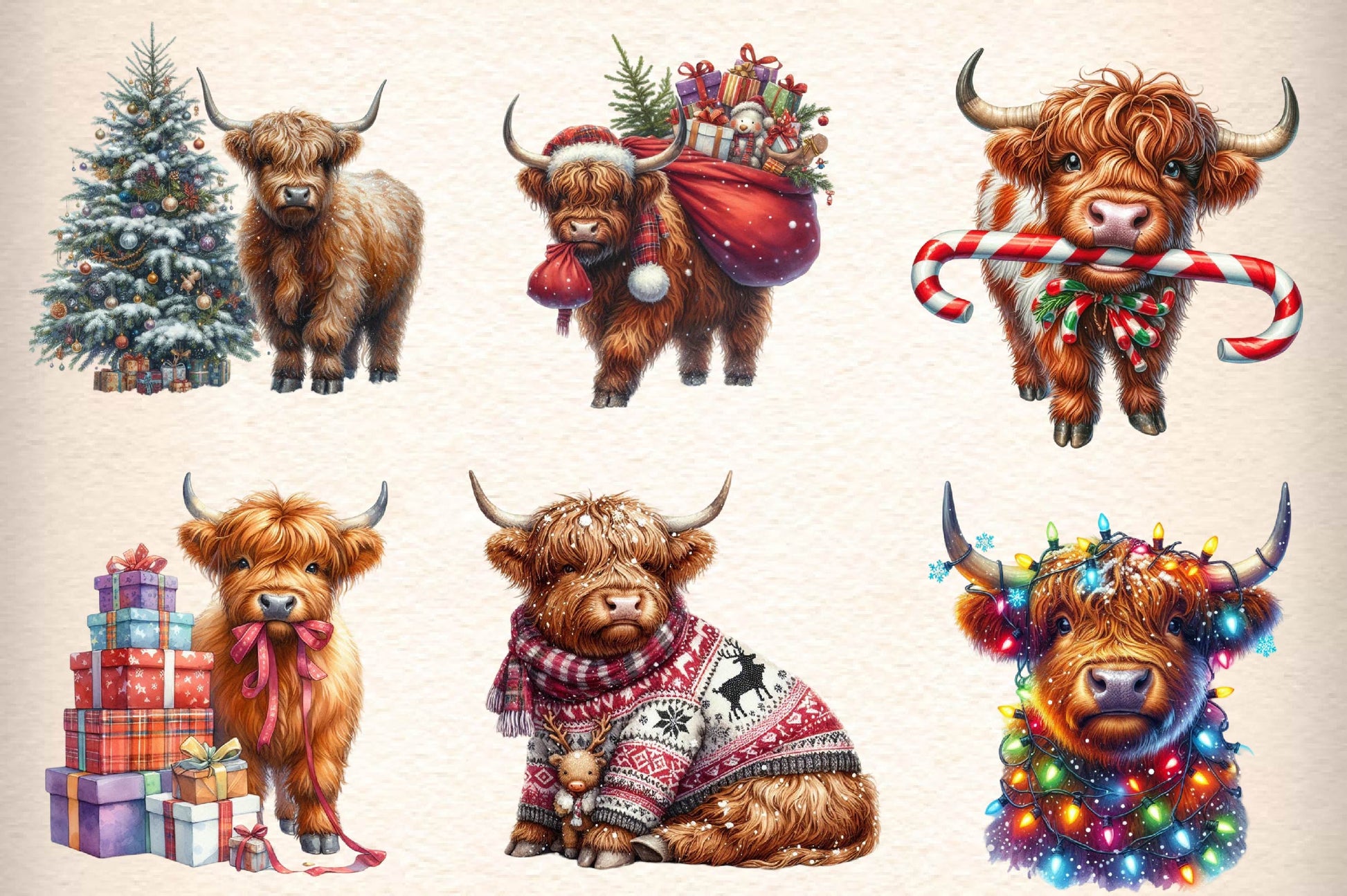Christmas Highland Cow Clipart Bundle 6 - CraftNest - Digital Crafting and Art