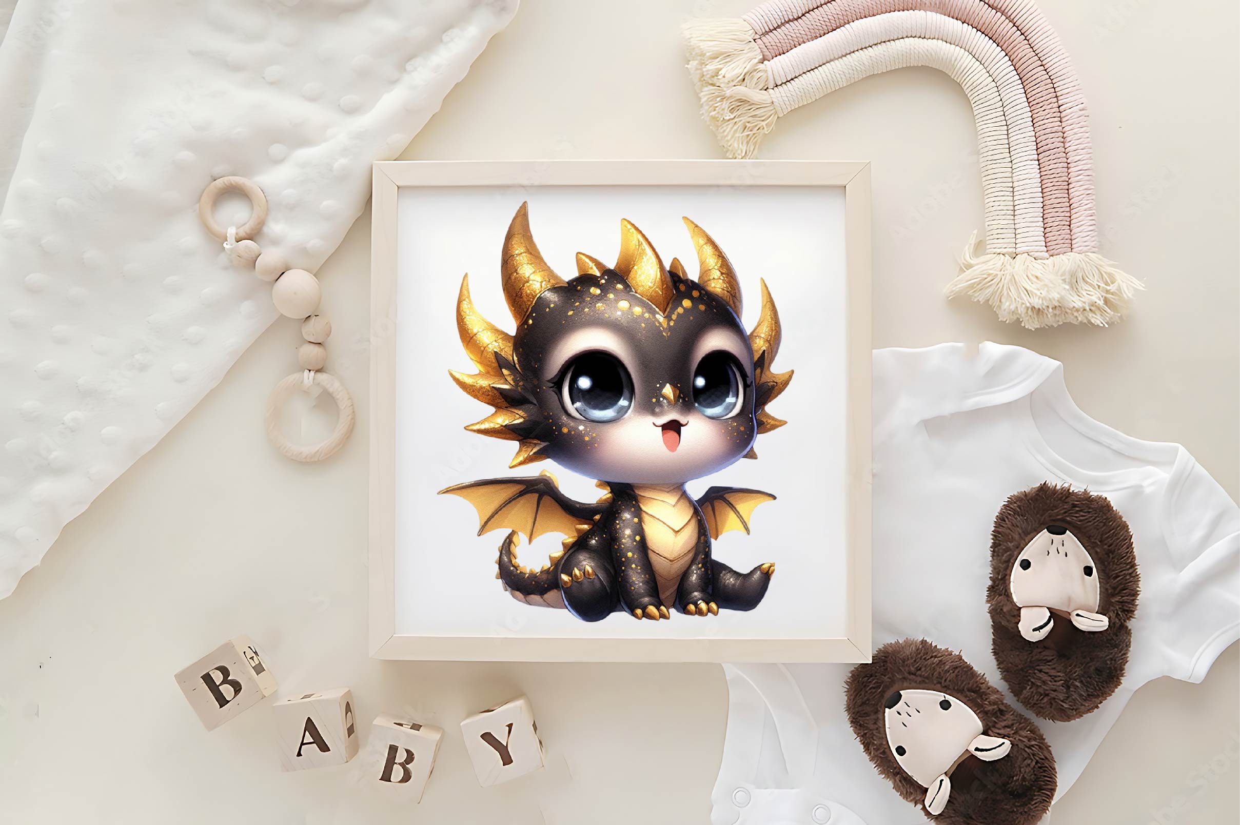 Cute Black And Gold Baby Dragon Clipart Bundle - CraftNest - Digital Crafting and Art