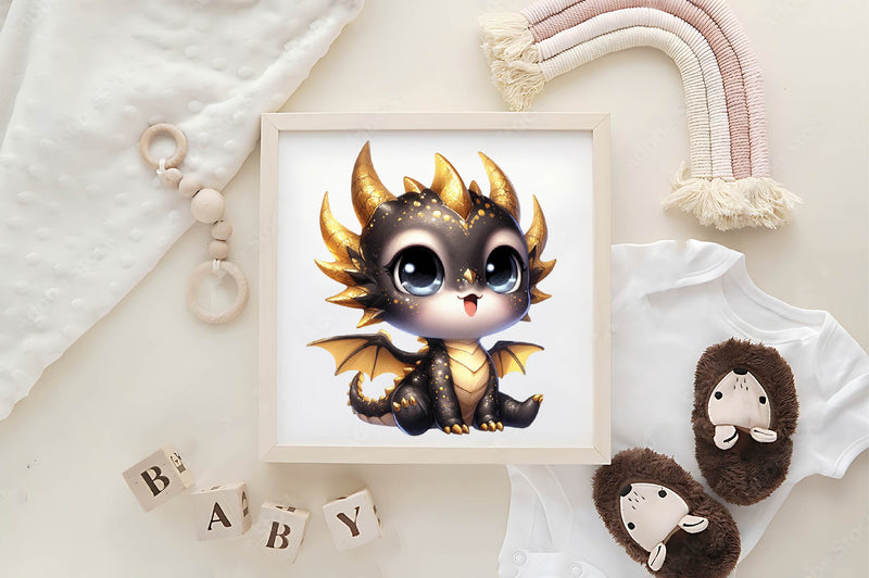 Cute Black And Gold Baby Dragon Clipart Bundle - CraftNest - Digital Crafting and Art