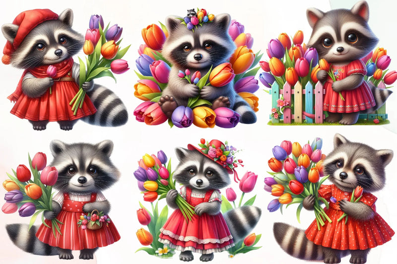 Spring Raccoon Clipart Bundle - CraftNest - Digital Crafting and Art