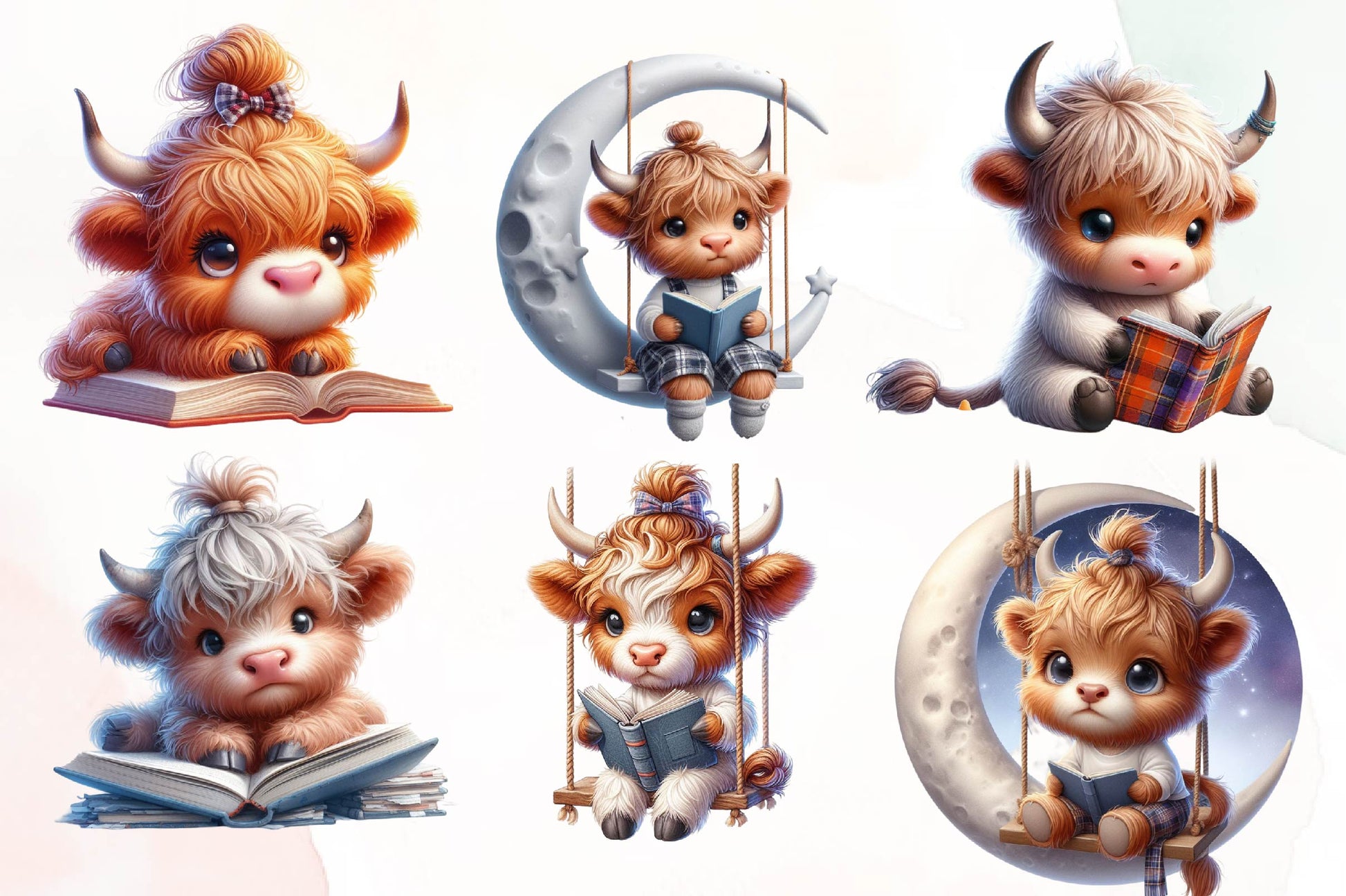 Highland Cow Reading A Book Clipart Bundle - CraftNest - Digital Crafting and Art