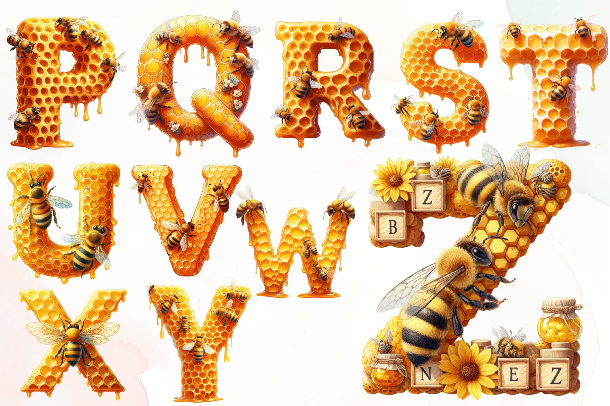 Honey Bee Alphabet Number Clipart Bundle - CraftNest - Digital Crafting and Art