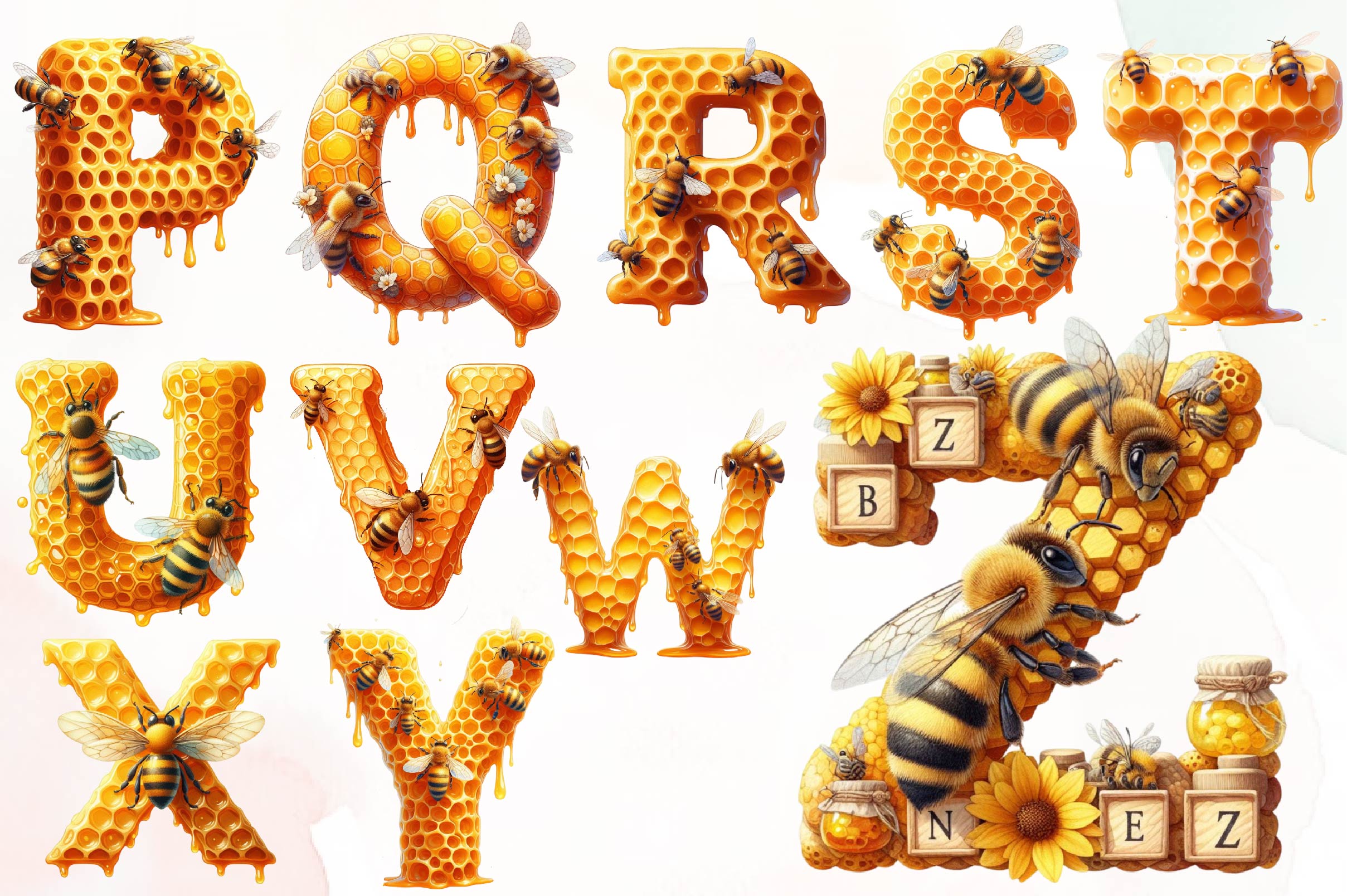 Honey Bee Alphabet Number Clipart Bundle - CraftNest - Digital Crafting and Art