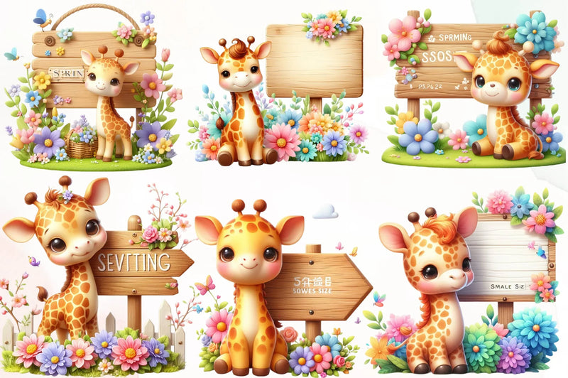 Giraffe Spring Flowers Clipart Bundle 2 - CraftNest - Digital Crafting and Art