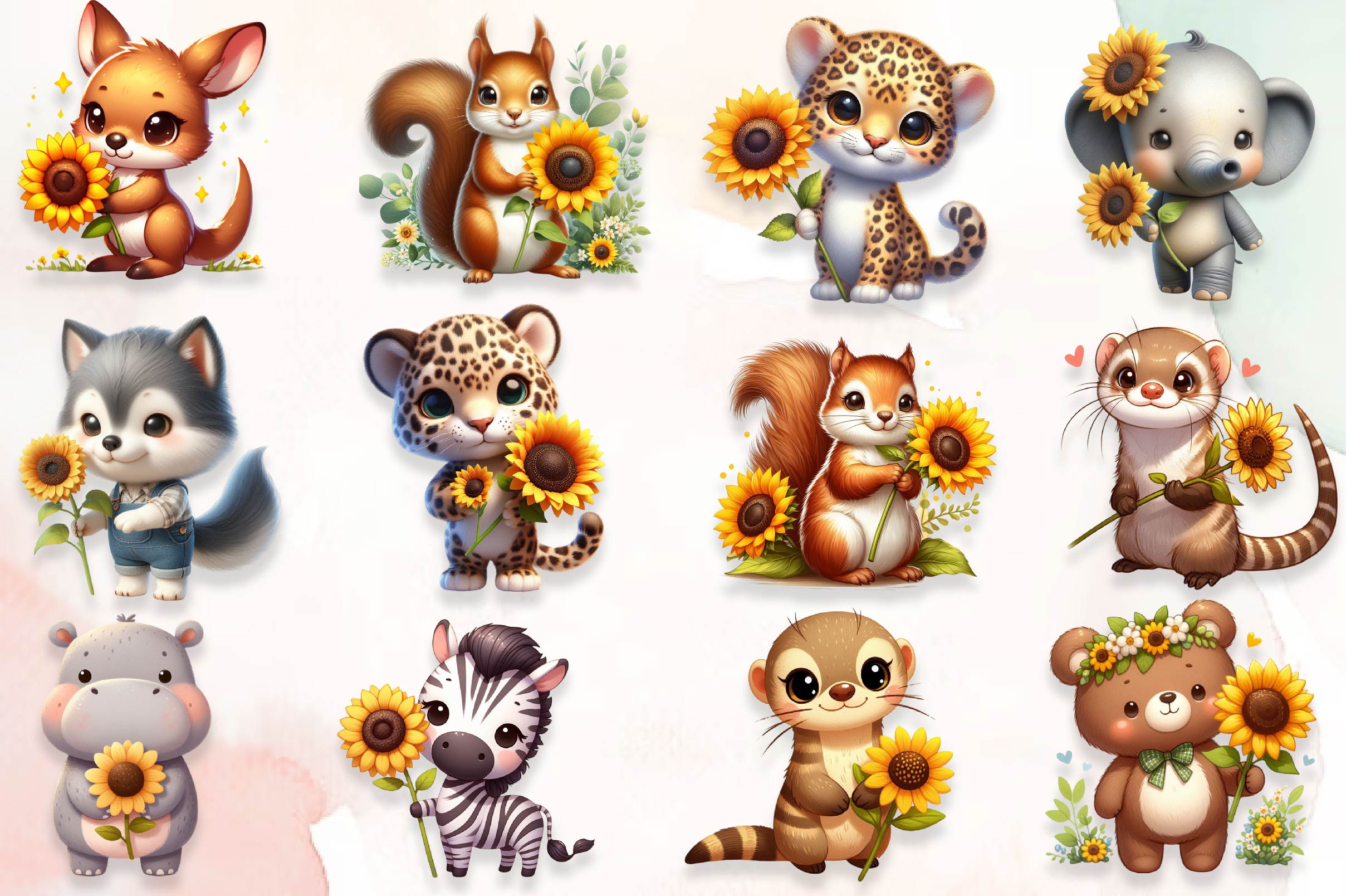 Animals With Sunflowers Clipart Bundle - CraftNest - Digital Crafting and Art