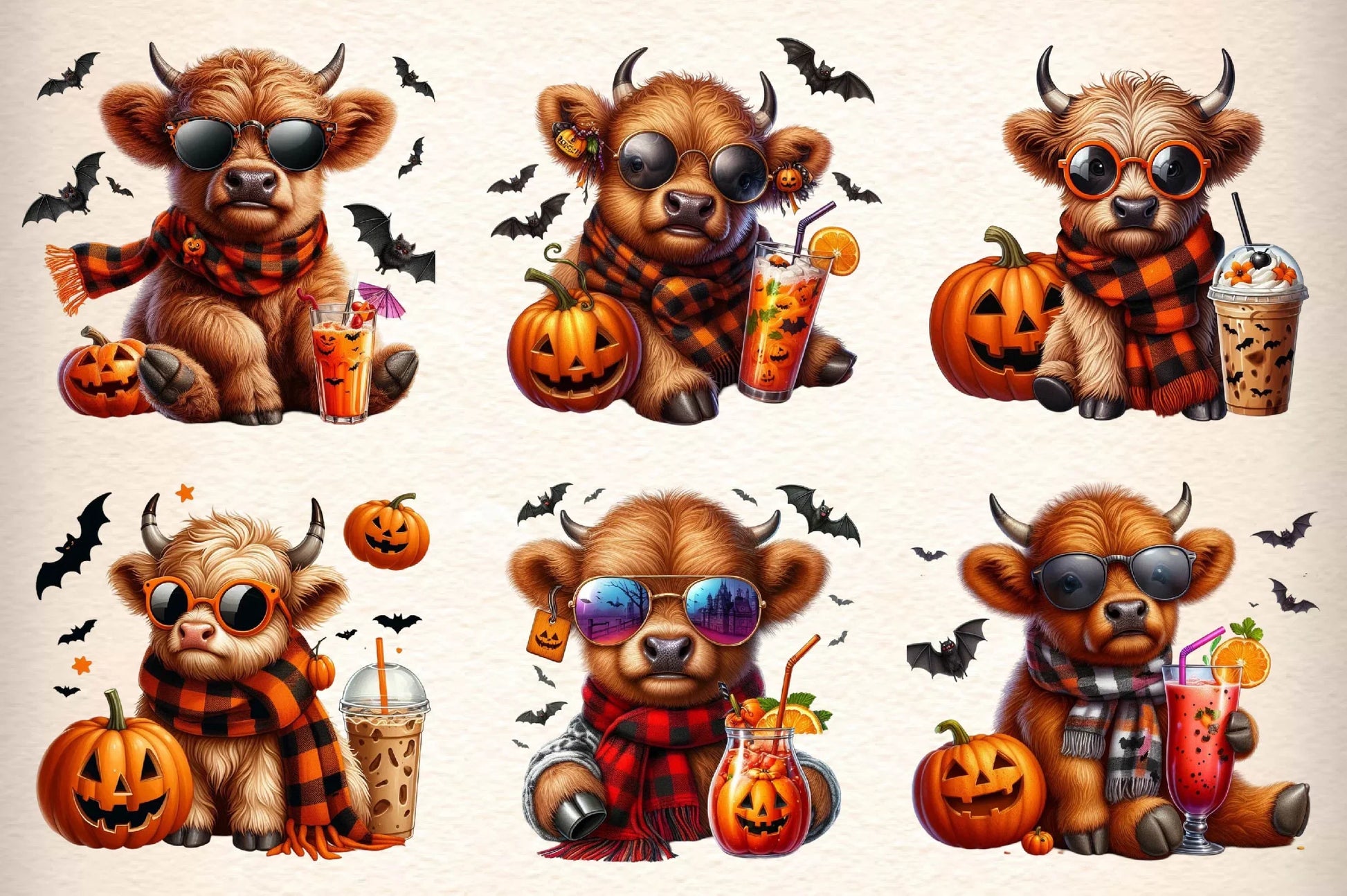 Cute Halloween Highland Cow Clipart Bundle - CraftNest - Digital Crafting and Art