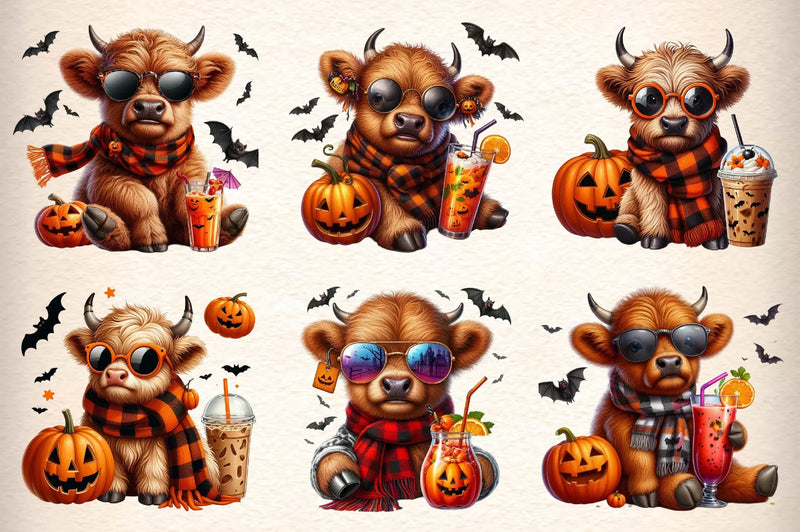 Cute Halloween Highland Cow Clipart Bundle - CraftNest - Digital Crafting and Art