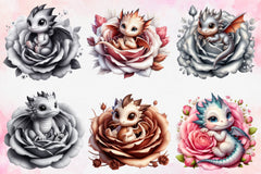 Baby Dragons In Flowers Clipart Bundle - CraftNest - Digital Crafting and Art