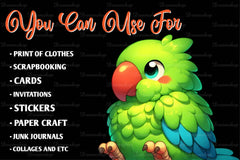 Cute And Funny Green Parrot Clipart Bundle - CraftNest - Digital Crafting and Art