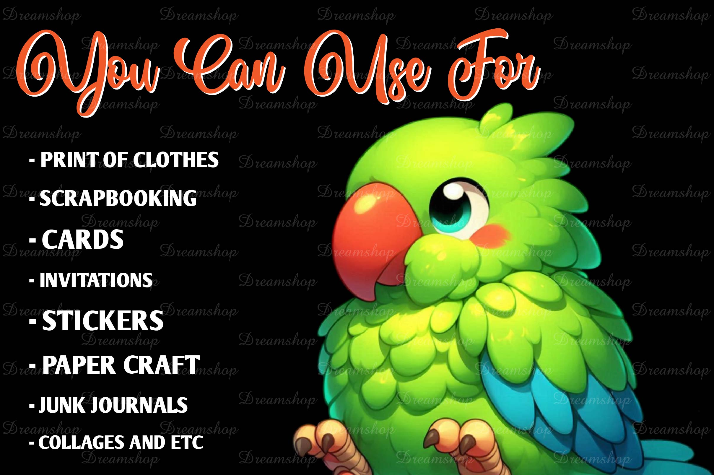 Cute And Funny Green Parrot Clipart Bundle - CraftNest - Digital Crafting and Art