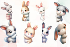 Bunny Peeking Around Corner Clipart Bundle - CraftNest - Digital Crafting and Art