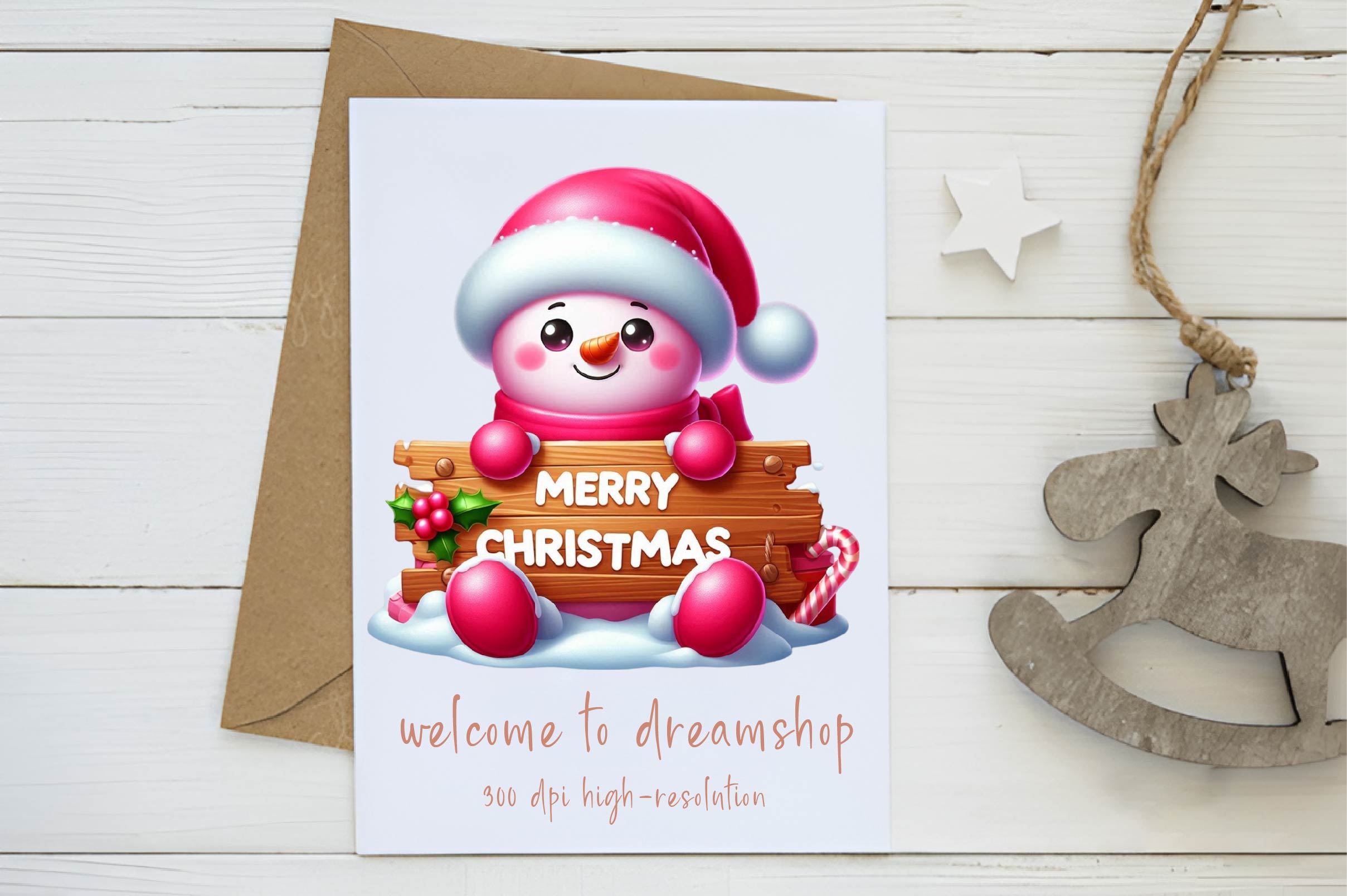 Cute Pink Christmas Snowman Clipart Bundle - CraftNest - Digital Crafting and Art