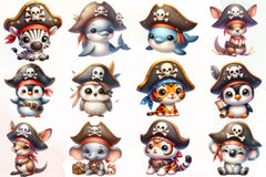 Pirate Cute Animal Pirates Clipart Bundle - CraftNest - Digital Crafting and Art