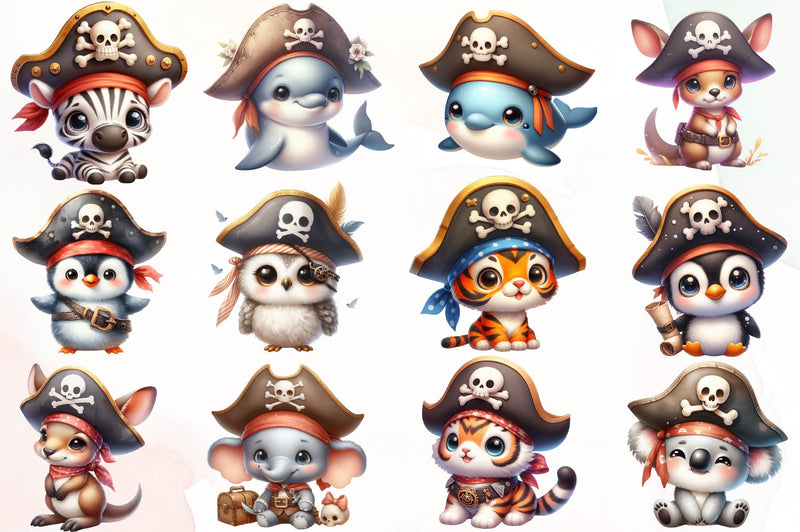 Pirate Cute Animal Pirates Clipart Bundle - CraftNest - Digital Crafting and Art