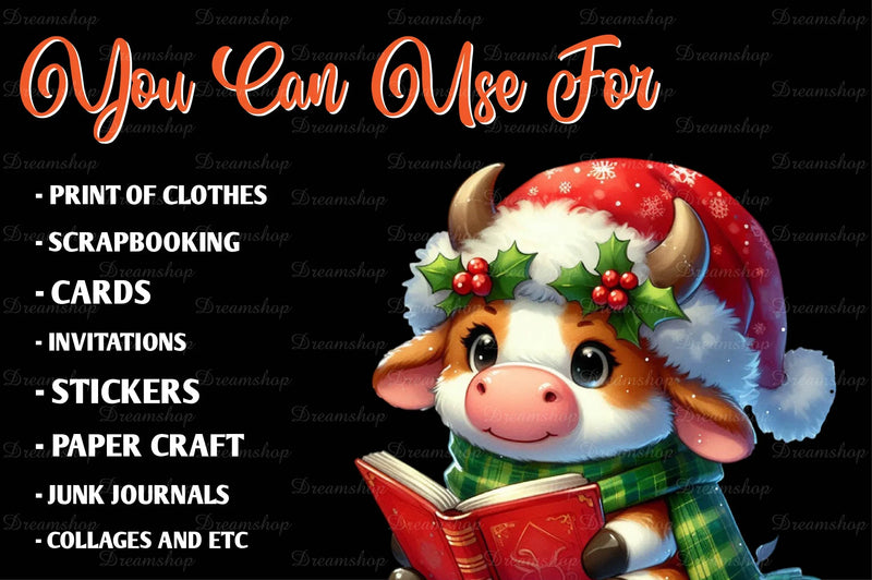 Cute Christmas Cows Clipart Bundle - CraftNest - Digital Crafting and Art