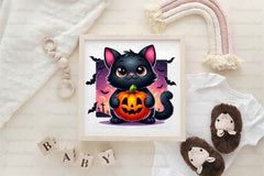 Halloween Black Cat With Pumpkin Clipart Bundle - CraftNest - Digital Crafting and Art