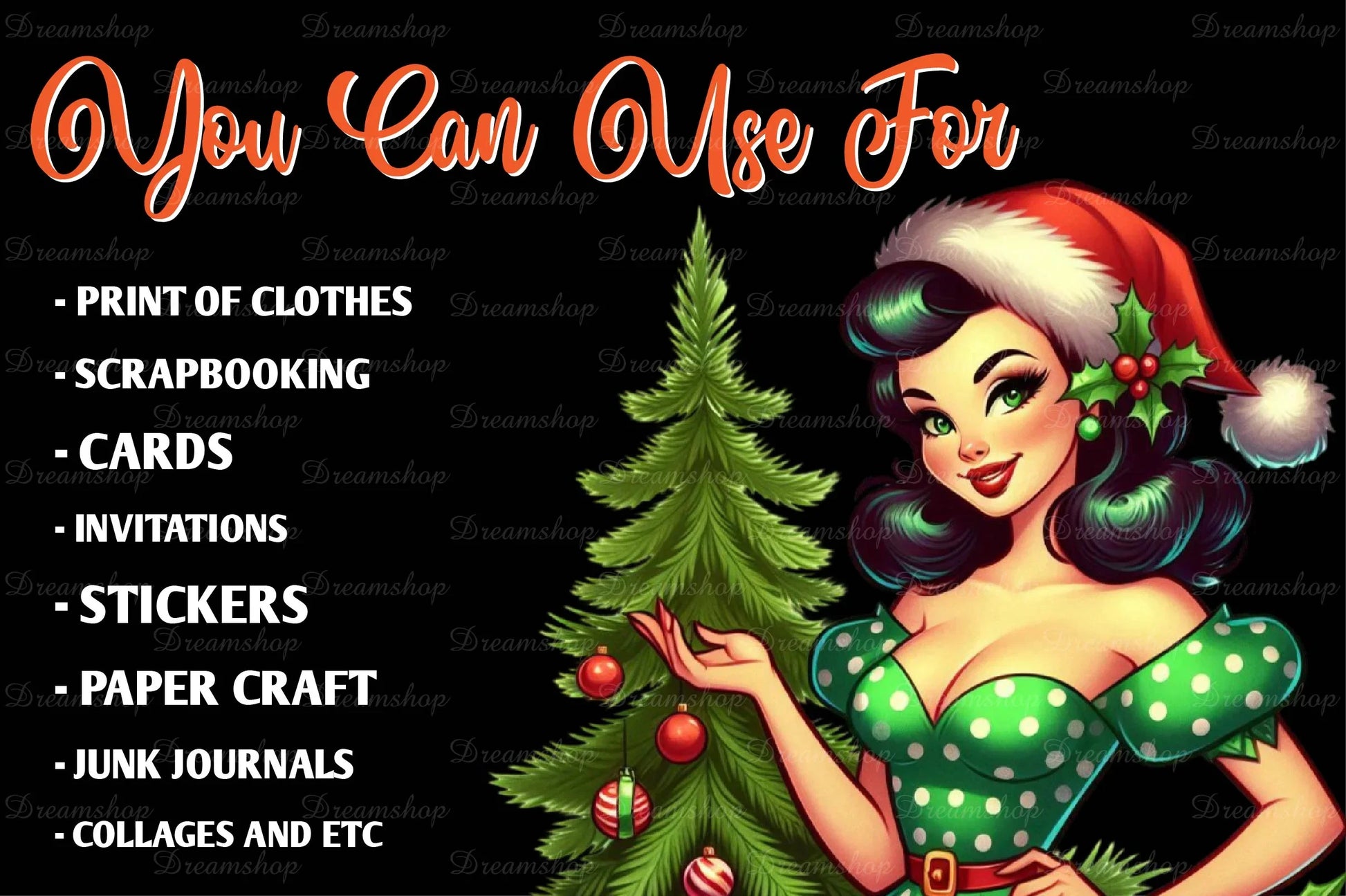 Vintage Christmas Pinup Girl Clipart Bundle 1 - CraftNest - Digital Crafting and Art