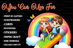 Kid Boy And Girl Go To School Clipart Bundle - CraftNest - Digital Crafting and Art