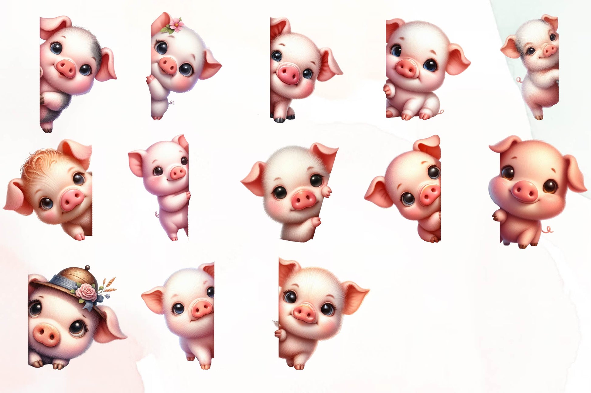 Pig Peeking Around Corner Clipart Bundle - CraftNest - Digital Crafting and Art