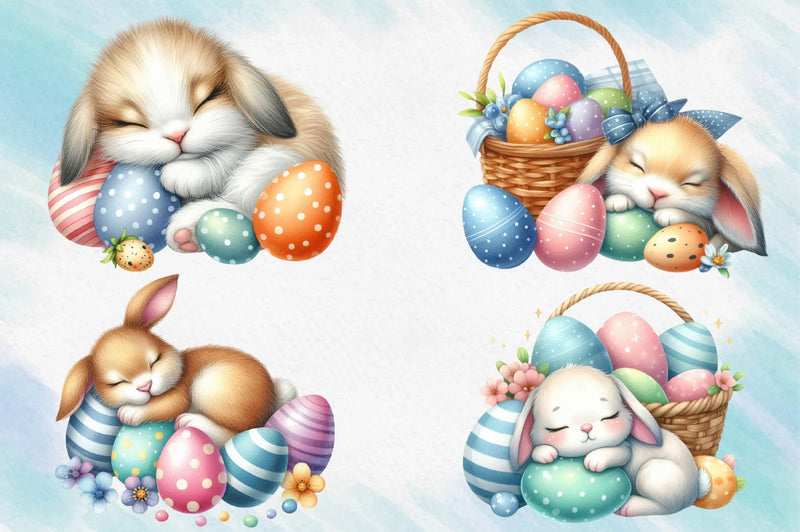Easter Sleeping Bunny In An Egg Clipart Bundle - CraftNest - Digital Crafting and Art