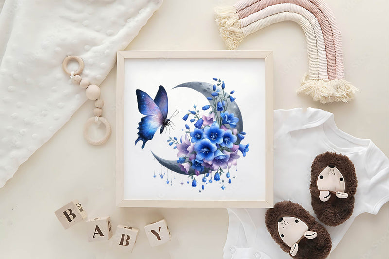 Butterfly With Floral Moon Clipart Bundle - CraftNest - Digital Crafting and Art