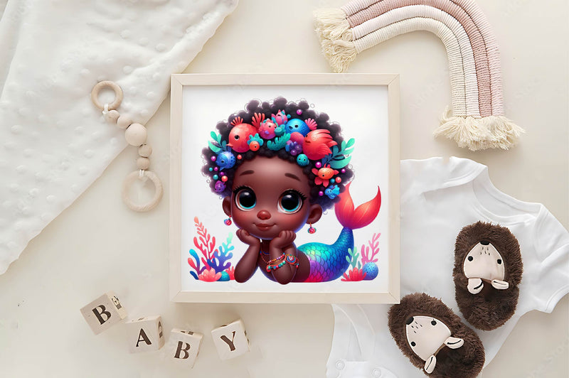 Cute Black Mermaid Clipart Bundle - CraftNest - Digital Crafting and Art