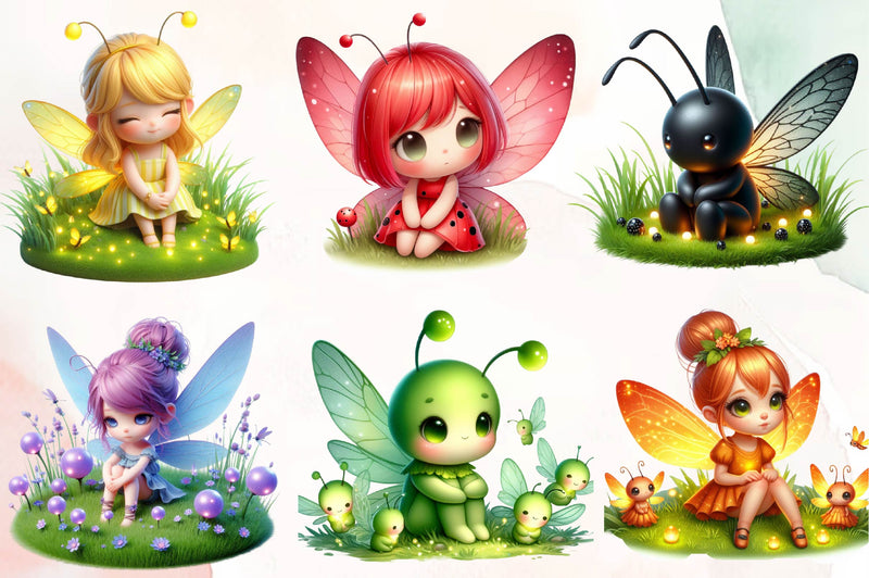 Cute Fireflies Fairy Clipart Bundle - CraftNest - Digital Crafting and Art
