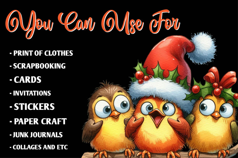Christmas Funny Birds On Branch Clipart Bundle - CraftNest - Digital Crafting and Art