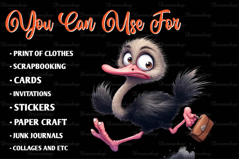 Cute And Funny Ostrich Clipart Bundle - CraftNest - Digital Crafting and Art