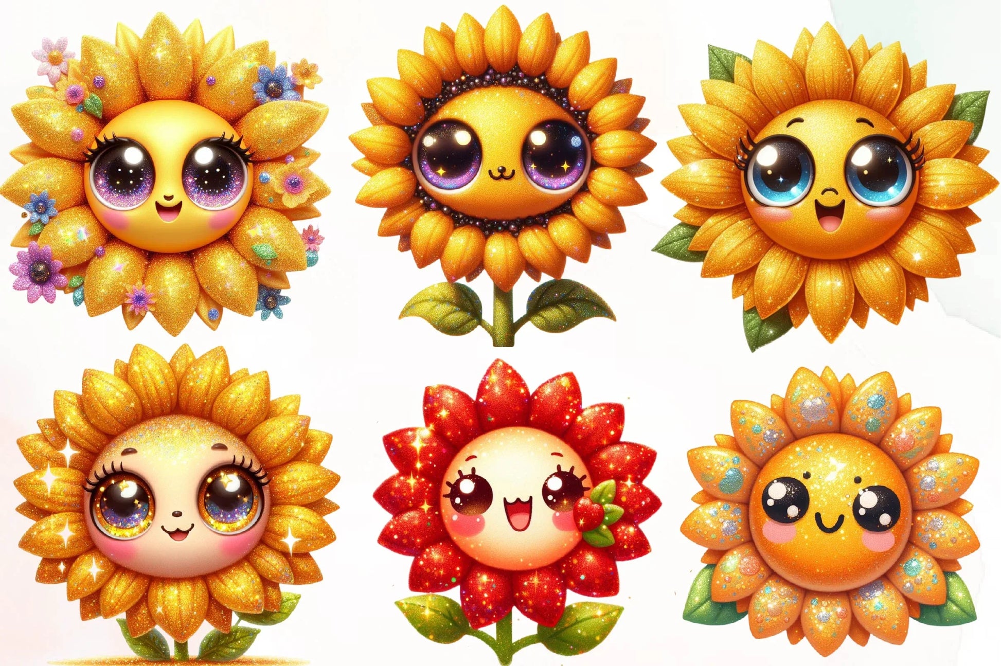Cute Kawaii Sunflower Clipart Bundle - CraftNest - Digital Crafting and Art