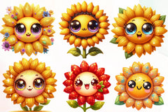 Cute Kawaii Sunflower Clipart Bundle - CraftNest - Digital Crafting and Art
